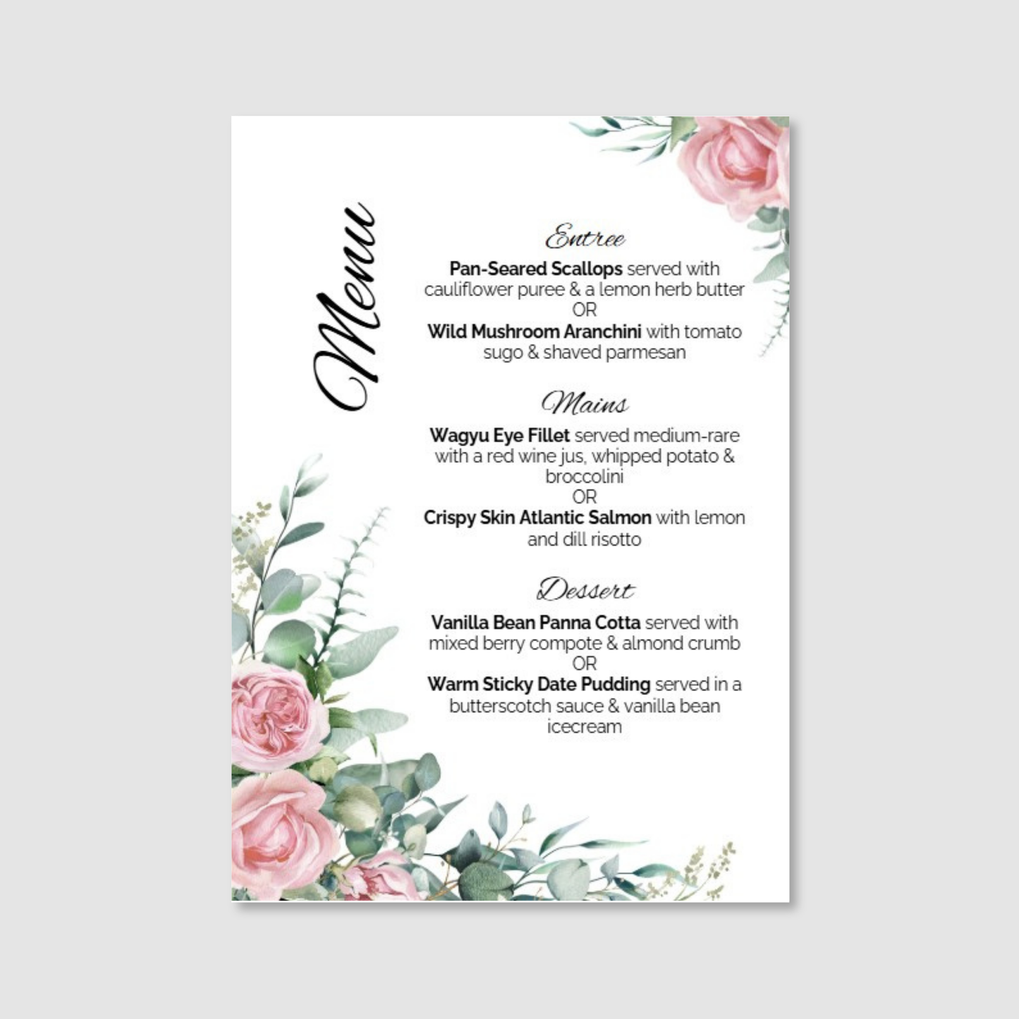 Menu - Dusty Rose