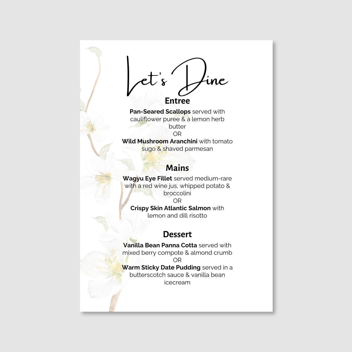 Menu - Simple Elegance