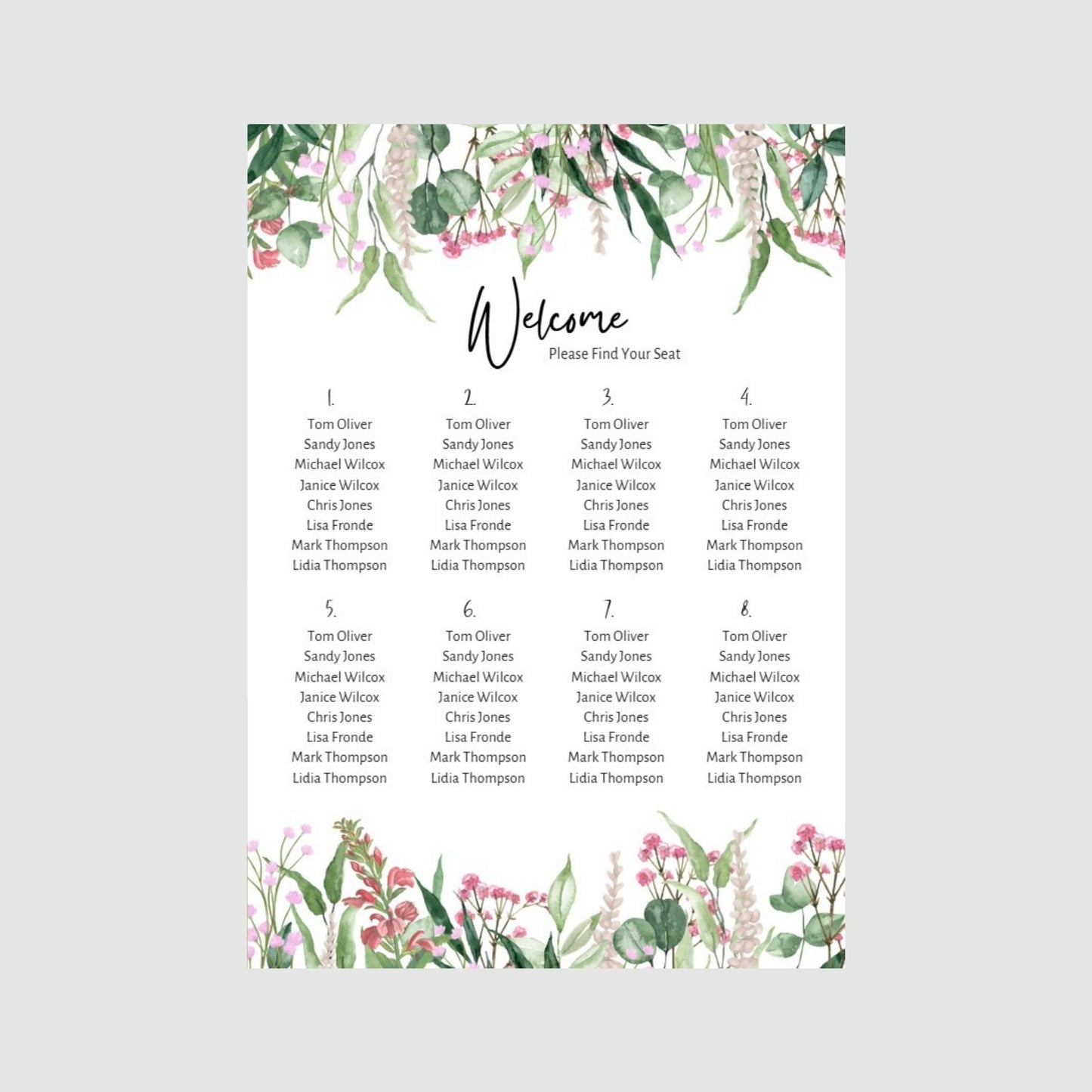Seating Chart - Wild Meadow Pink