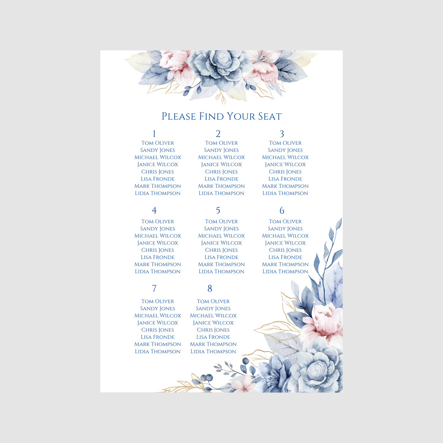 Seating Chart - Azure Bloom