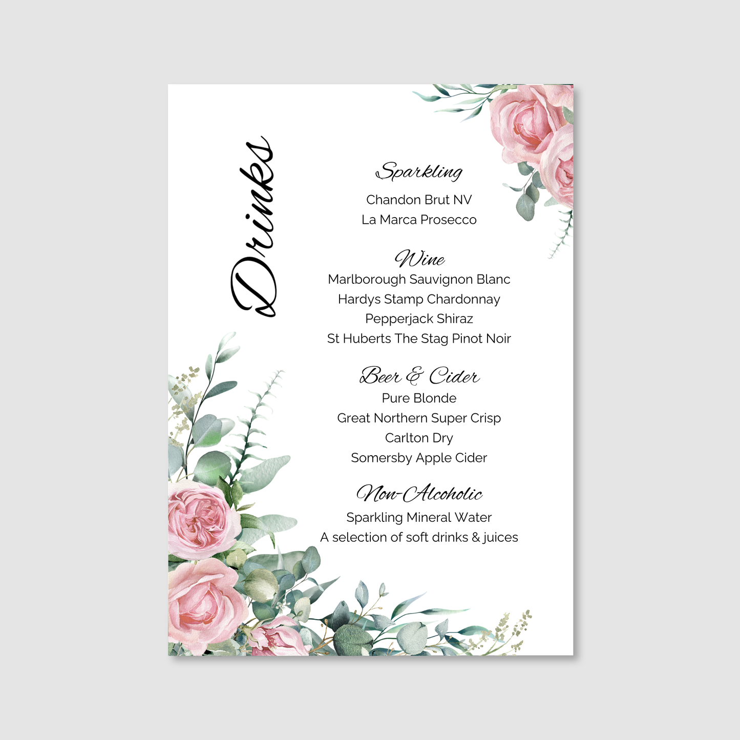 Bar Menu - Dusty Rose