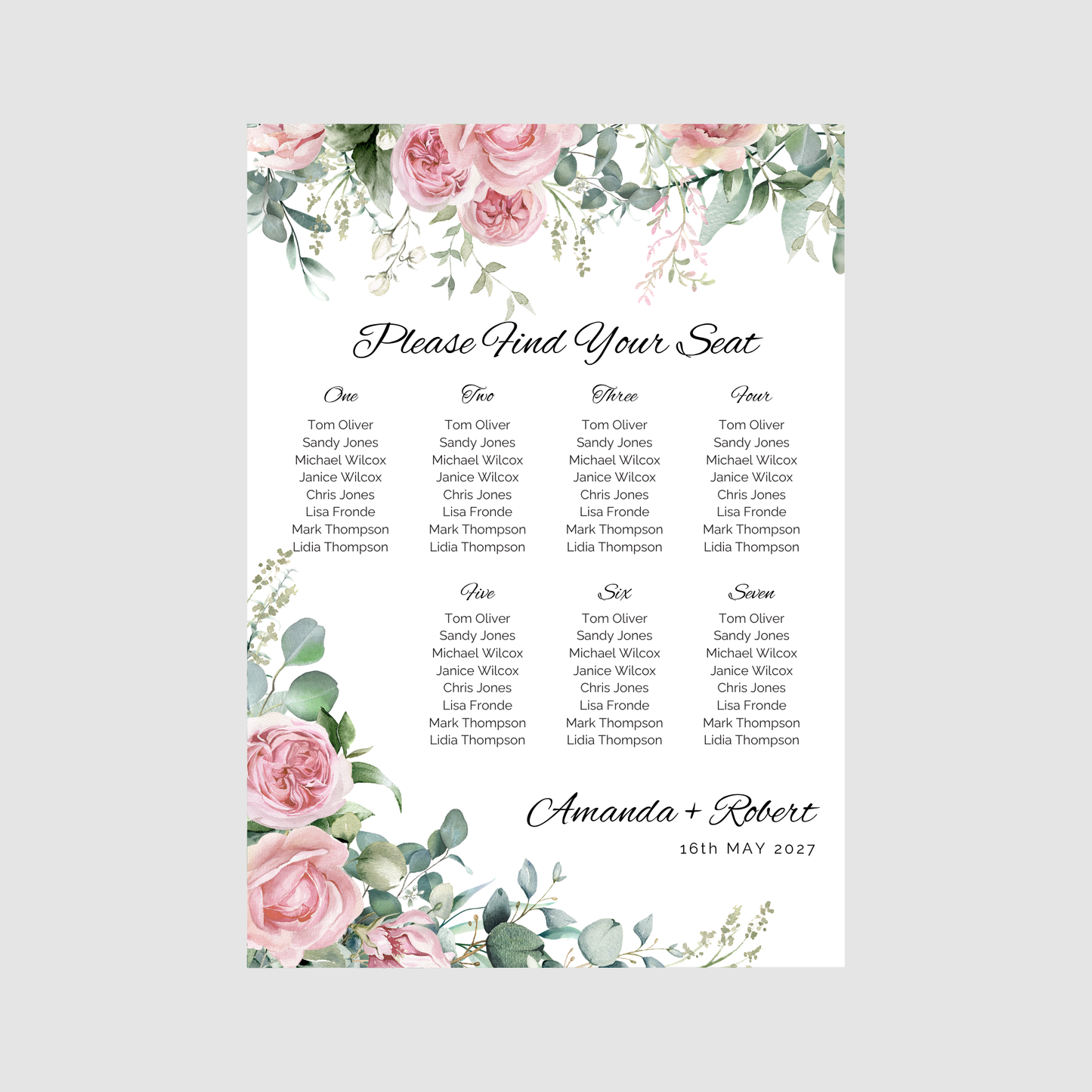 Seating Chart - Dusty Rose