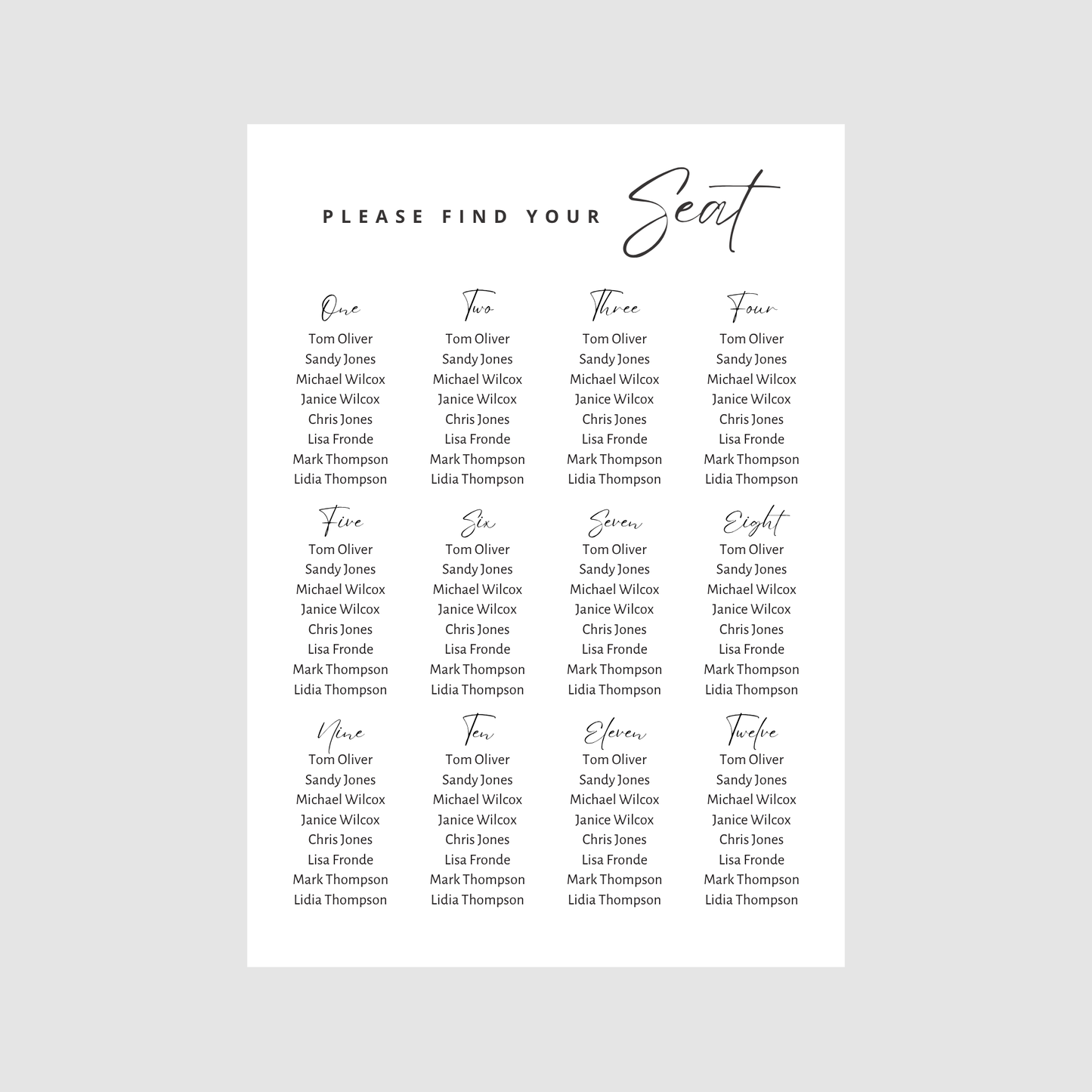 Seating Chart - Modern Minimal