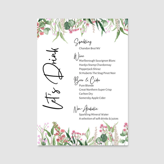 Bar Menu - Wild Meadow Pink