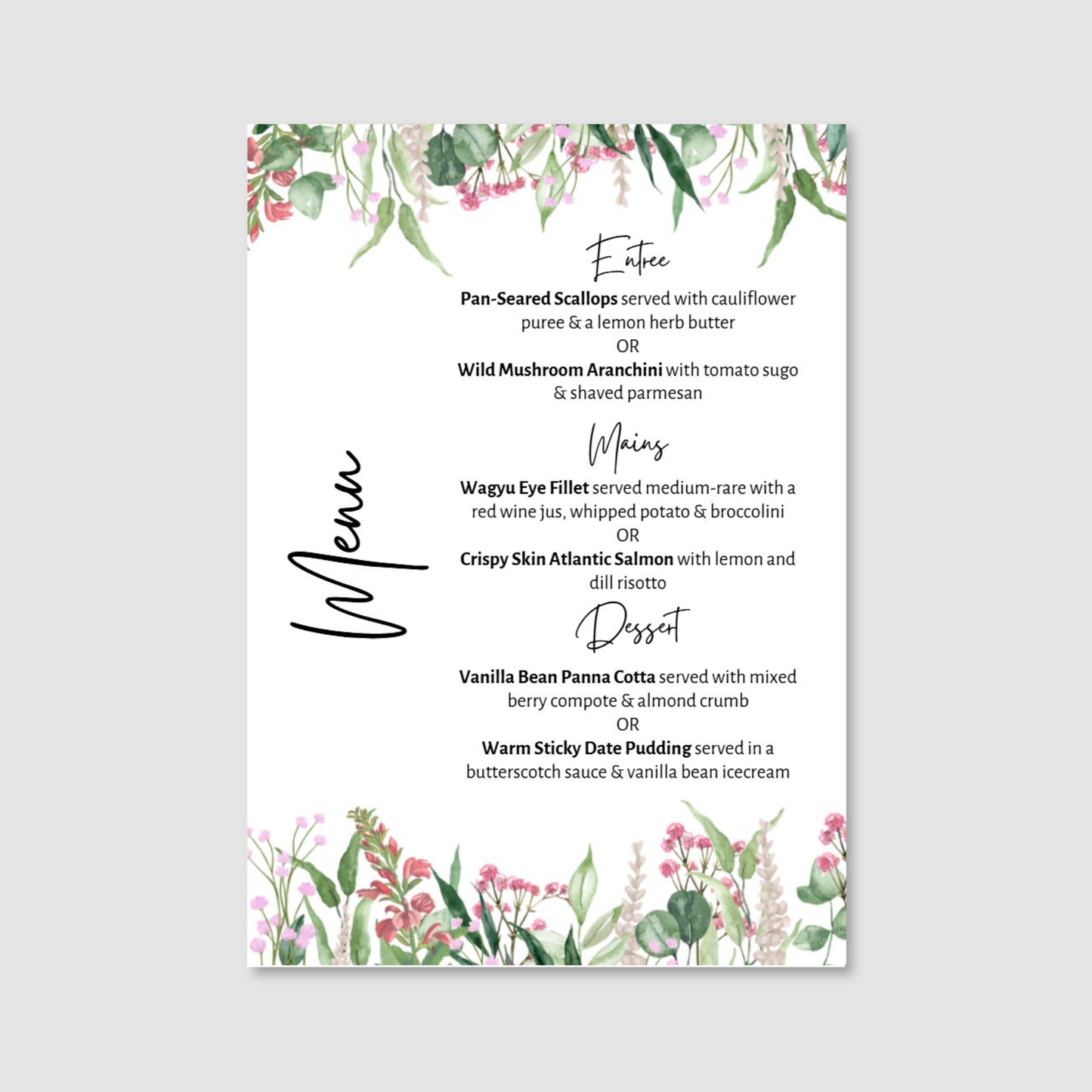 Menu - Wild Meadow Pink